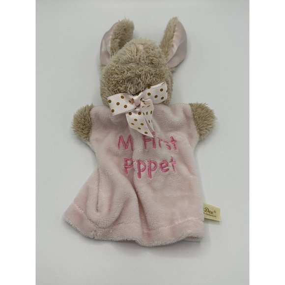 Dandee My First Puppet pink tan bunny rabbit plush baby soft toy Easter dot bow - Picture 1 of 4